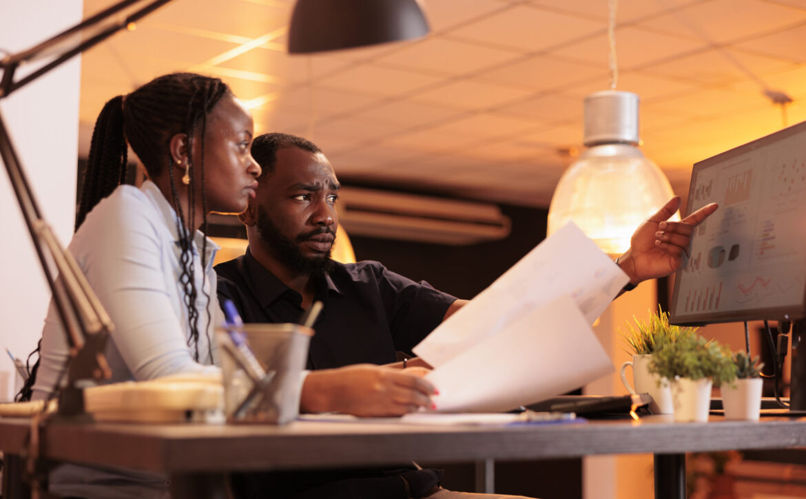 African american man and woman doing teamwork collaboration